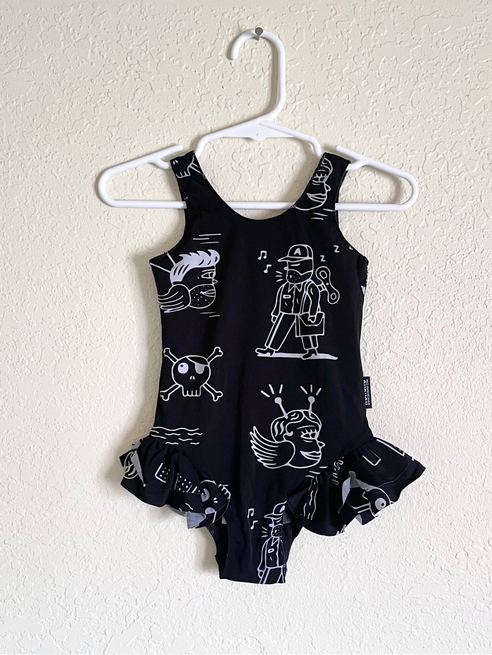 Nununu Black White Doodle Print En Route One Piece Swimsuit